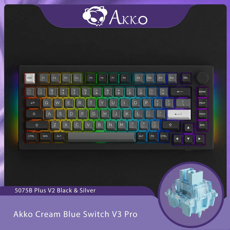 Akko 5075B Plus Dracula Castle 75% Teclado Mecânico para Jogos 3/5 Pin Hot Swap Três Modos RGB 2.4GHz Sem Fio / USB Tipo-C / BT 5.0