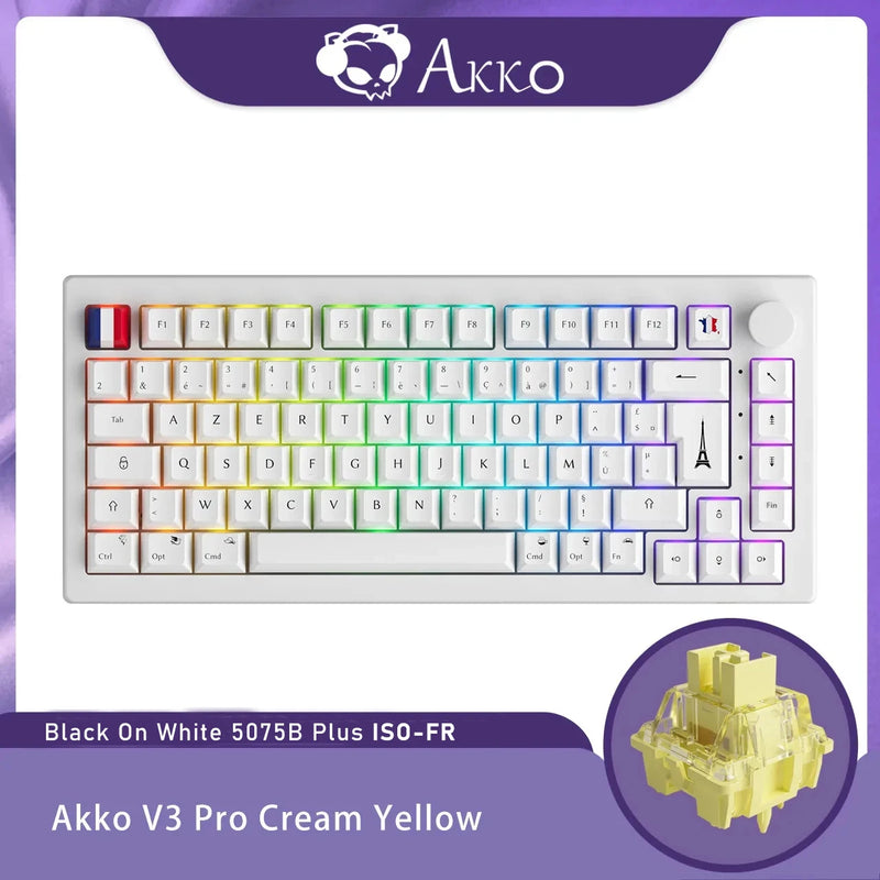 Akko 5075B Plus Dracula Castle 75% Teclado Mecânico para Jogos 3/5 Pin Hot Swap Três Modos RGB 2.4GHz Sem Fio / USB Tipo-C / BT 5.0