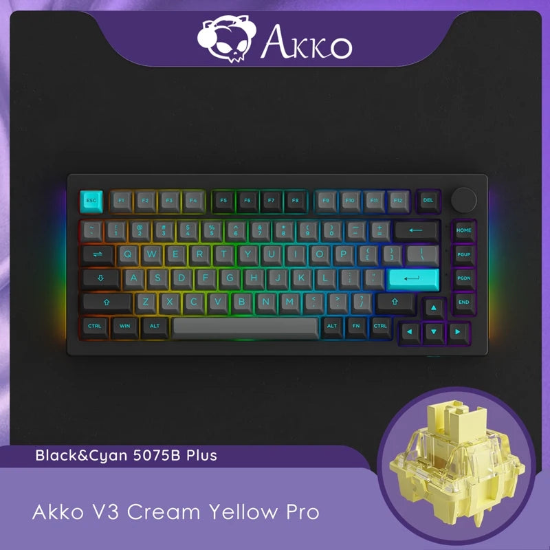 Akko 5075B Plus Dracula Castle 75% Teclado Mecânico para Jogos 3/5 Pin Hot Swap Três Modos RGB 2.4GHz Sem Fio / USB Tipo-C / BT 5.0