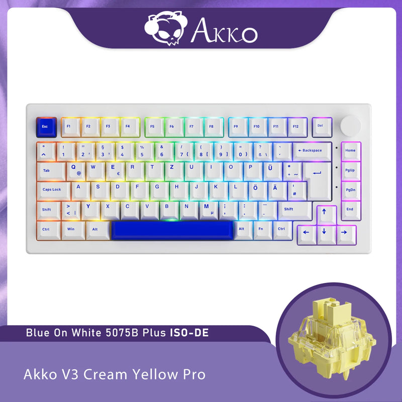 Akko 5075B Plus Dracula Castle 75% Teclado Mecânico para Jogos 3/5 Pin Hot Swap Três Modos RGB 2.4GHz Sem Fio / USB Tipo-C / BT 5.0